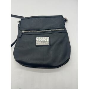 Nicole by Nicole Miller Crossbody Purse Black Pebbled Faux Leather Whimsy Goth